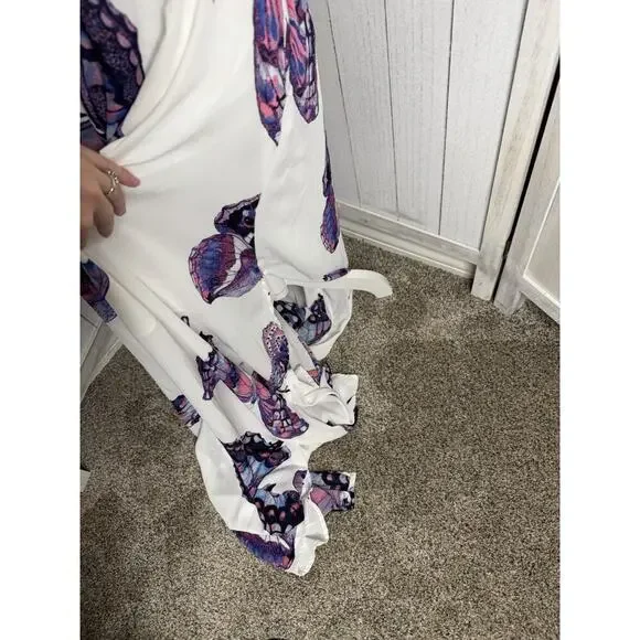 New! New York & Company Multi Color Butterfly Dress White Purple Size XL - Picture 4 of 8